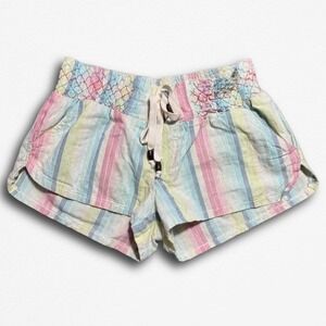 O'Neill Y2K Striped Beach Shorts Pastel Multi Color Smocked Waist Small